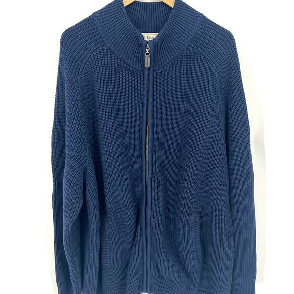 L.L. Bean Mens 100% Cotton Navy Cardigan Full Zip Sweater Pockets Size XL - Picture 1 of 8